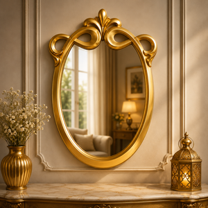 Botanica Bloom Wooden Carving Oval <b>Wall</b> <b>Mirror</b> Handcrafted Floral Frame Decorative Statement Accent Premium Luxury Home Decor - Product Image 2
