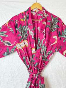 Robe kimono légère en coton imprimé jungle pour femme, peignoir floral, tenue de plage estivale - Product Image 2