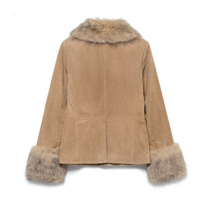 Veste en daim synthétique pour femme, hiver, avec doublure en fourrure, style rétro, col en V, simple boutonnage - Product Image 6