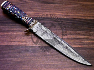 Couteau de chasse Bowie en acier Damas fait main, édition neuve, avec manche en laiton et acrylique, lame fixe, couteau tactique, couteau de survie - Product Image 6