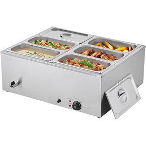 Scaldavivande Elettrico Commerciale 1500W in Acciaio Inossidabile a 6 Vasche, Bain-Marie con Coperchio a Riscaldamento Rapido per Attrezzature da Banco per Mantenimento Caldo - Product Image 5