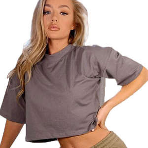 Camiseta Corta Negra Oversize de Manga Corta para Gimnasio y Fitness, Top Corto de Algodón para Entrenamiento, con Logotipo Personalizado OEM - Product Image 2