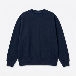 Unisex Oversized <b>Navy</b> Blue Crewneck Sweatshirt Heavyweight 100% Cotton Dropped Shoulder Boxy Fit Blank Pullover - Product Image 6
