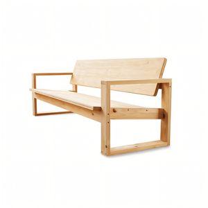 Banc de jardin architectural moderne en teck massif naturel avec base en forme de traîneau et panneau de dossier solide - Product Image 1