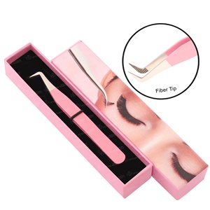 Custom All-Color Stainless Steel Lash Extension Tweezers <b>Strong</b> Hold Slim Straight Volume Fiber Tip with <b>Box</b> Packing - Product Image 1
