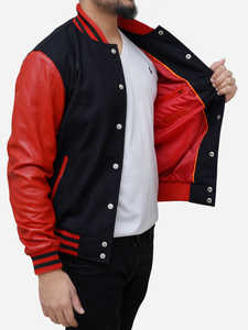 Chaqueta Varsity Personalizada con Logotipo Bordado para Hombre, Chaqueta Varsity de Algodón y Forro Polar, Último Estilo, Chaqueta Universitaria en Color Negro y Rojo - Product Image 6