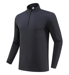 Sweat-shirt gris pour homme à col zippé, manches longues, couleur unie, décontracté, en coton tricoté, avec fermeture éclair, respirant - Product Image 3