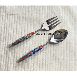 Stainless Steel <b>Salad</b> Spoon Fork Set With Stone Handle Kitchenware Mirror Polished <b>Salad</b> Server Long Handle Manual <b>Salad</b> <b>Tools</b> - Product Image 2