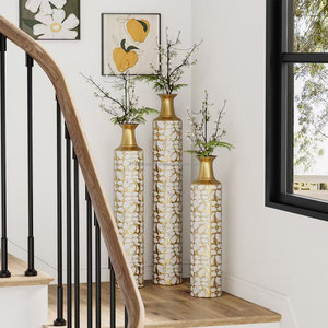 Elegante Jarrón de Pie con Diseño de Ramitas Doradas, Material de Hierro Hecho a Mano, Acabado Blanco Antiguo, Decoración Elegante para el Hogar de Estilo Costero para Bodas - Product Image 4