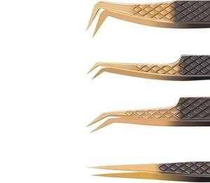 Pince à épiler angulaire en acier inoxydable pour extensions de cils, personnalisée pour Noël, lisse, antistatique, durable, avec manche doré et noir - Product Image 4