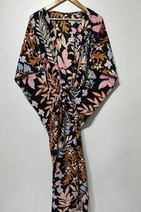 Nouvelle Robe de Nuit Femme Évasée Imprimé Animal en Coton Doux Indien, Longueur Genou, Style Kaftan, avec Dentelle, pour Plage ou Cadeau Demoiselle d'honneur - Product Image 5