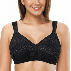 Women's Plus Size White V-Neck Backless Seamless Bra with Straps High Support Breathable Front Logo Design - Product Image 6