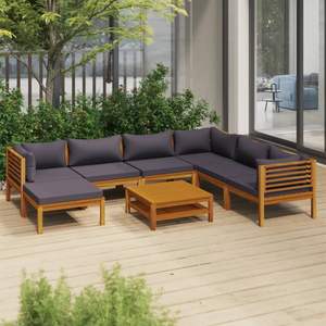 Ensemble de salon de patio en bois d'acacia massif 8 pièces avec coussins ensembles de jardin - Product Image 1