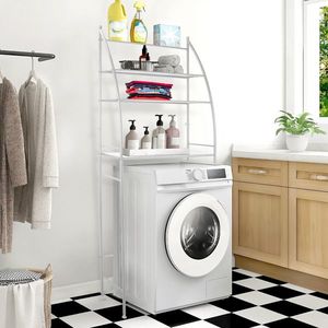 Scaffale portaoggetti bianco a 3 livelli salvaspazio da posizionare sopra il WC, organizer per bagno e lavanderia - Product Image 5