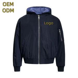 Blouson bomber à capuche pour homme, fermeture éclair, coupe-vent, couleur unie, en polyester, avec logo sur le devant, idéal pour l'automne - Product Image 4