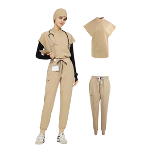 FACTORY garments in VN nursing <b>scrubs</b> wide leg comfortable medical uniforms sets stand collar short sleeves - LOW MOQ/OEM/ODM - Product Image 6