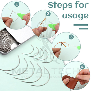 Silver C-Curve Hair Weaving <b>Needles</b> Set with Metal Storage Box and Wire <b>Threaders</b> Heavy Duty Wig Making Tool Set - Product Image 4