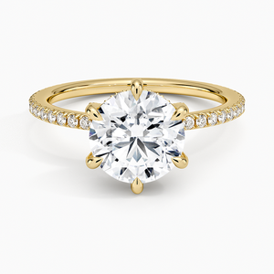 Anillo de Compromiso de Moissanita de 2 Quilates con Corte Redondo, Banda Pavé y Seis Puntas Solitarias - Product Image 1
