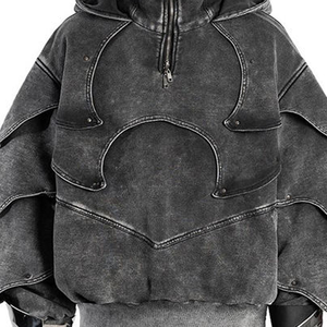 Sweat-shirt à capuche décontracté pour homme, noir et gris, en molleton de coton, style streetwear, avec logo personnalisé, fabricant de marque privée - Product Image 3