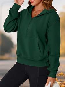 Sweat-shirt court à demi-zip pour femme, manches longues, coupe oversize, hiver, 100% coton, écoresponsable, mode Y2K, ODM - Product Image 5