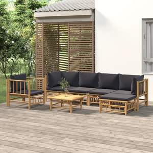 Ensemble de salon de jardin modulaire 7 pièces en bambou gris foncé et polyester pour espaces extérieurs - Product Image 1