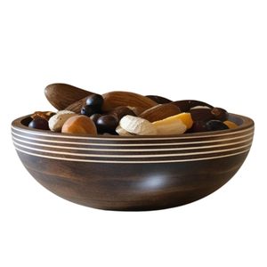Round Wooden Salad Bowl Set Spoon Fork Handmade American Style Enamel Coated Dishwasher Safe for Serving <b>Fresh</b> <b>Vegetables</b> Salads - Product Image 1