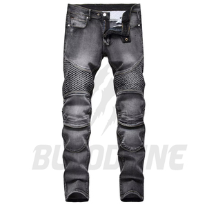 Pantalon de moto en denim noir pour homme avec protections intégrées, style streetwear toutes saisons, jeans de style moto - Product Image 1