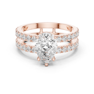 Luxury Pear Shape Diamond Engagement <b>Ring</b> 18K Gold Double Band <b>Split</b> Shank Micro Pave Bridal <b>Ring</b> for Women - Product Image 1