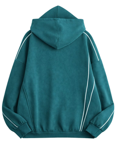 Sudadera con Capucha para Hombre en Color Verde Azulado Oscuro, con Rayas Laterales en Contraste, Estilo Casual Urbano, Felpa de Algodón, Bolsillo Canguro - Product Image 6