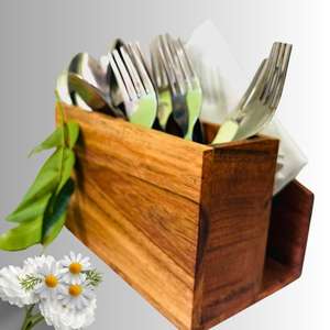 Porte-couverts en bois fait main pour comptoir de cuisine et table à manger - Product Image 2