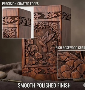 Handcrafted Rosewood Cremation Urn <b>for</b> Human <b>Ashes</b> Hummingbird Engraved Wooden Memorial <b>Box</b> Eternal Turquoise River Rosewood - Product Image 3