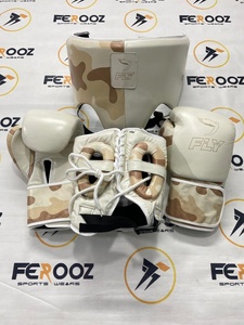 Guantes de Boxeo de Piel Personalizados con Diseño de Camuflaje FLY en Color Blanco Crema, Protector de Cabeza y Protector Inguinal, Equipo de Entrenamiento de MMA de Alta Calidad con Protección UV - Product Image 2