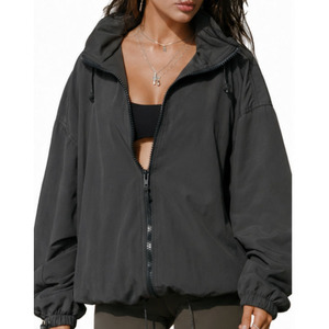 Women’s Oversized Hooded Windbreaker <b>Jacket</b> | Lightweight <b>Zip</b>-<b>Up</b> Sports <b>Jacket</b> | Elastic Hem Casual Outdoor <b>Jacket</b> | OEM ODM Cus - Product Image 2