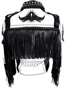 Veste en cuir pour homme, style tribal rock punk gothique, avec rivets et franges - Product Image 2