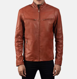 แจ็คเก็ตหนังแท้ทรงสลิมพรีเมียมสำหรับผู้ชายรุ่นใหม่ล่าสุด คอตั้ง ปรับแต่งวัสดุและสัมผัสได้ตามต้องการ - Product Image 1