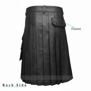 Kilt écossais en cuir de vache véritable pour homme, plissé, fait main, avec poches cargo romaines, noir - Product Image 5