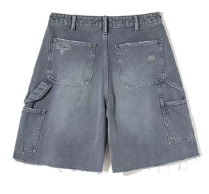 Shorts en jean cargo déchirés de luxe pour homme, style streetwear, coupe ample, double genou, effet usé, fabrication sur mesure - Product Image 5