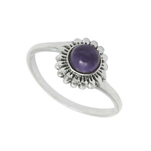 Anillo de Plata de Ley 925 Oxidada en Oferta con Gema de Amatista Natural de Corte Redondo Brillante, Diseño Personalizado, Joyería Bohemia - Product Image 1