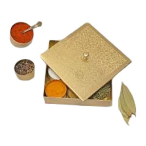 Boîte à épices en laiton doré de style traditionnel moderne, personnalisée, faite à la main, outils et gadgets de cuisine, boîte de rangement pour épices indiennes Masala en métal - Product Image 1