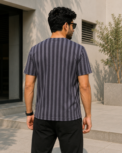 Camiseta de Jersey a Rayas con Cuello Redondo para Hombre, Diseño Superior, Nueva, Corte Regular, Informal, Tejida, Ecológica, de Secado Rápido - Product Image 3
