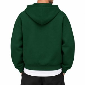 Men's Green <b>Zip</b>-Up <b>Hoodie</b> Oversized Fleece Sweatshirt With Kangaroo <b>Pocket</b> Casual Autumn Wear - Product Image 2