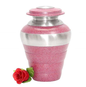 "Elegant Mauve Speckled Metal Cremation Urn for Human Ashes - Modern Handcrafted <b>Memorial</b> Jar with Brushed Silver Band - Product Image 1