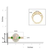 Bague vintage ovale en or massif 14 carats avec halo d'opale et de diamants, sertie d'émeraudes, faite à la main, bijoux fins personnalisés, mariage, fiançailles