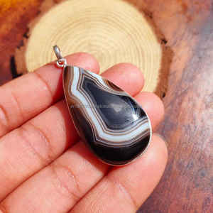 Colgante de Plata de Ley 925 con Ágata de Botsuana, Chapado en Oro, Hecho a Mano, Diseño Exclusivo, Regalo de Compromiso o Aniversario para Mujer - Product Image 4
