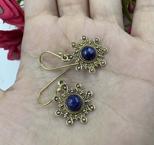 Natural Lapis Lazuli Brass Silver Plated Vintage Minimalist Classic <b>Hook</b> Dangle Drop Blue Gemstone <b>Earrings</b> - Product Image 1