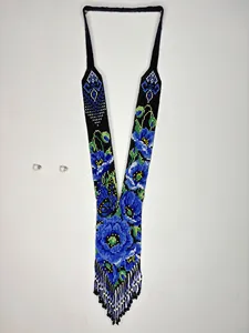 TOP DESIGN Handmade Blue Floral Beaded <b>Necklace</b> Set Boho Seed Bead <b>Statement</b> Jewelry for birthday , christmas, WEDDING - Product Image 4