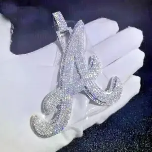 Pendentif personnalisé en moissanite véritable de 3 carats, coupe ronde, plaqué or blanc 14 carats, cadeau hip-hop pour femme - Product Image 4