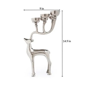 Porte-bougie renne en aluminium plaqué argent de qualité supérieure avec 6 bras, décoration de Noël, centre de table, figurine porte-bougie polie - Product Image 3