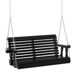 Panca a Dondolo Moderna da 46 Pollici per 2 Persone, Nera, con Portabicchieri, Capacità 200 kg, in Rattan Impermeabile, per Giardino, Patio, Portico e Spazi Esterni - Product Image 1