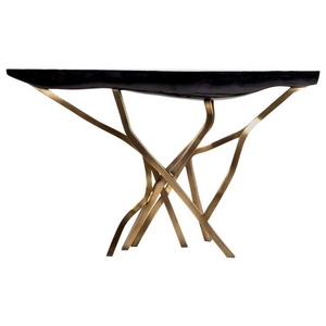 Hot Sale brass premium geometric inlay entryway <b>table</b> high end architectural hallway furniture sleek modern foyer TV cosole - Product Image 4